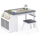 Kids art table and stool with paper roll and four paint cups
