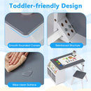 Rounded table corners, reinforced stool connections and wipe-clean surface