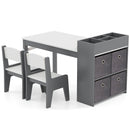 Kids Art Table and Two Chairs with Paper Roll and Four Bins – Grey view 2