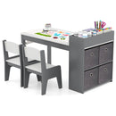 Kids Art Table and Two Chairs with Paper Roll and Four Bins – Grey view 7