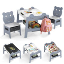 Grey raised-end activity table with bear chairs