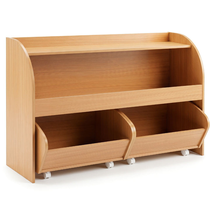 Kids Book and Toy Storage with Two Rolling Drawers – natural storage unit without props