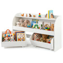 Kids Book and Toy Storage with Two Rolling Drawers – white unit with drawers pulled out