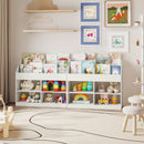 Kids Book Display and Four-Cubby Storage Unit – White bookcase in a room