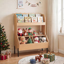 Kids Book Display and Toy Storage with Metal Legs – Natural product view 6
