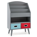 Kids Book Display with Open Shelf and Two Fabric Drawers – Grey product view 2