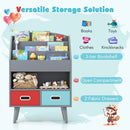 Kids Book Display with Open Shelf and Two Fabric Drawers – Grey product view 3