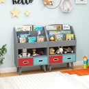 Kids Book Display with Open Shelf and Two Fabric Drawers – Grey product view 5