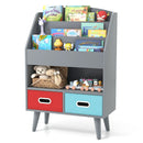 Kids Book Display with Open Shelf and Two Fabric Drawers – Grey product view 6