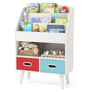 Kids Book Display with Open Shelf and Two Fabric Drawers – White product view 8