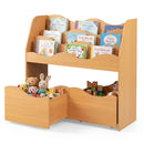 Kids Book Display with Two Rolling Toy Drawers – Natural display and drawers hero