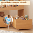 Kids Book Display with Two Rolling Toy Drawers – Natural rolling drawer detail