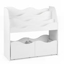 Kids Book Display with Two Rolling Toy Drawers – White display and drawers hero