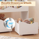 Kids Book Display with Two Rolling Toy Drawers – White rolling drawer detail