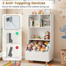Kids Bookcase with Open Shelves and Lower Toy Bin – Wall attachment hardware and use
