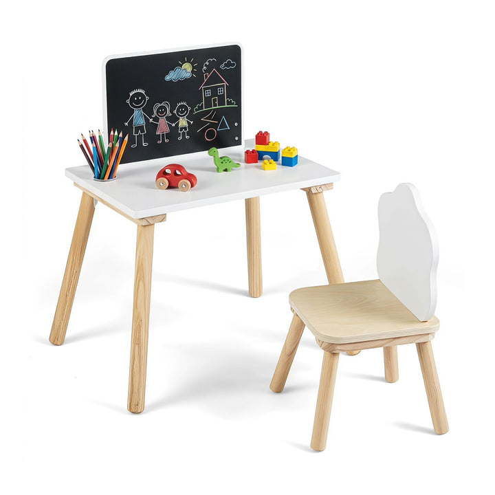 White and natural kids chalkboard table and cloud-back chair, view 3
