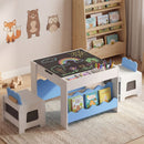 Kids Chalkboard Table and Two Chairs with Bookshelves – Blue view 1