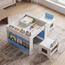 Kids Chalkboard Table and Two Chairs with Bookshelves – Blue view 2
