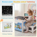 Kids Chalkboard Table and Two Chairs with Bookshelves – Blue view 7