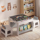 Kids Chalkboard Table and Two Chairs with Bookshelves – Grey view 1