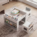 Kids Chalkboard Table and Two Chairs with Bookshelves – Grey view 2