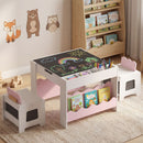 Kids Chalkboard Table and Two Chairs with Bookshelves – Pink view 1