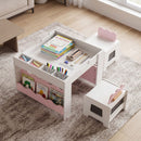 Kids Chalkboard Table and Two Chairs with Bookshelves – Pink view 2