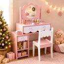 Kids Cloud-Mirror Vanity and Chair with Storage – Pink product view 1