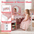 Kids Cloud-Mirror Vanity and Chair with Storage – Pink product view 9