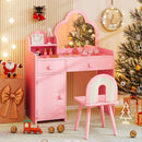 Kids Cloud Vanity and Rainbow Chair with Side Cabinet – Pink product view 1