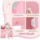 Kids Cloud Vanity and Rainbow Chair with Side Cabinet – Pink product view 10