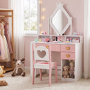 Kids Crown-Mirror Vanity and Chair with Side Shelves – Pink & White product view 2