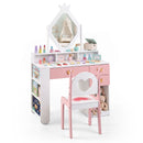 Kids Crown-Mirror Vanity and Chair with Side Shelves – Pink & White product view 3