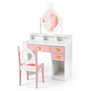 Kids Crown-Mirror Vanity and Chair with Side Shelves – Pink & White product view 4