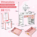 Kids Crown-Mirror Vanity and Chair with Side Shelves – Pink & White product view 5