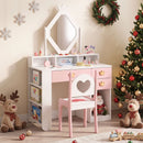 Kids Crown-Mirror Vanity and Chair with Side Shelves – Pink & White product view 6