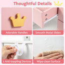 Kids Crown-Mirror Vanity and Chair with Side Shelves – Pink & White product view 7