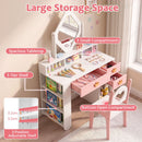 Kids Crown-Mirror Vanity and Chair with Side Shelves – Pink & White product view 8