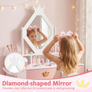 Kids Crown-Mirror Vanity and Chair with Side Shelves – Pink & White product view 9