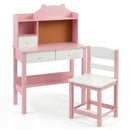 Kids Desk and Chair Set with Cork Board Hutch – pink and white desk and chair