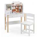 Kids Desk and Chair Set with Cork Board Hutch – natural and white desk and chair