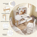 Kids Desk and Chair Set with Cork Board Hutch – wooden supports and drawer details
