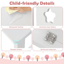 Kids Desk and Chair Set with Corkboard Hutch – White chair and tabletop details
