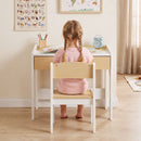 Kids Desk and Chair Set with Drawer and Three Compartments, Natural, view 1