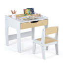 Kids Desk and Chair Set with Drawer and Three Compartments, Natural, view 4