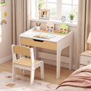 Kids Desk and Chair Set with Drawer and Three Compartments, Natural, view 6