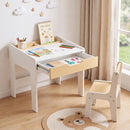 Kids Desk and Chair Set with Drawer and Three Compartments, Natural, view 7