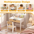 Kids Desk and Chair Set with Drawer and Three Compartments, Natural, view 9