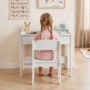 Kids Desk and Chair Set with Drawer and Three Compartments, White, view 2