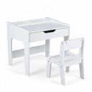 Kids Desk and Chair Set with Drawer and Three Compartments, White, view 3